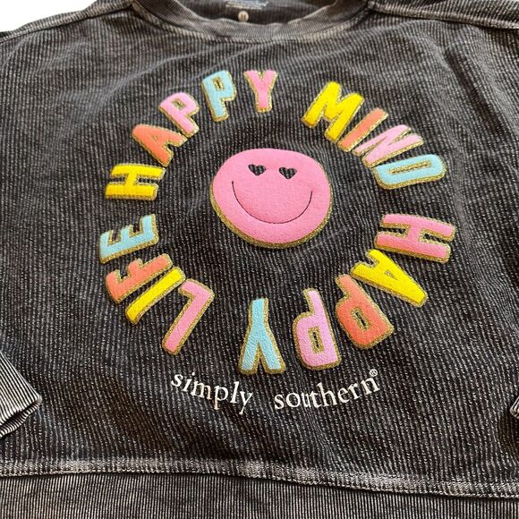 Simply Southern Sweatshirt Happy Mind Happy Life Womens Medium Gray Cropped - Picture 4 of 9